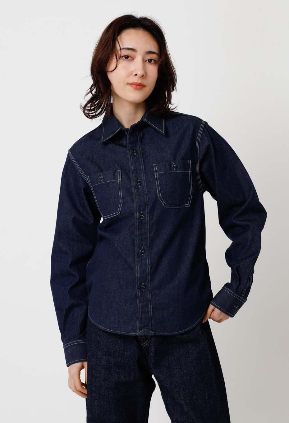 Jacquard shirt denim 2 pocket work shirt - INDIGO