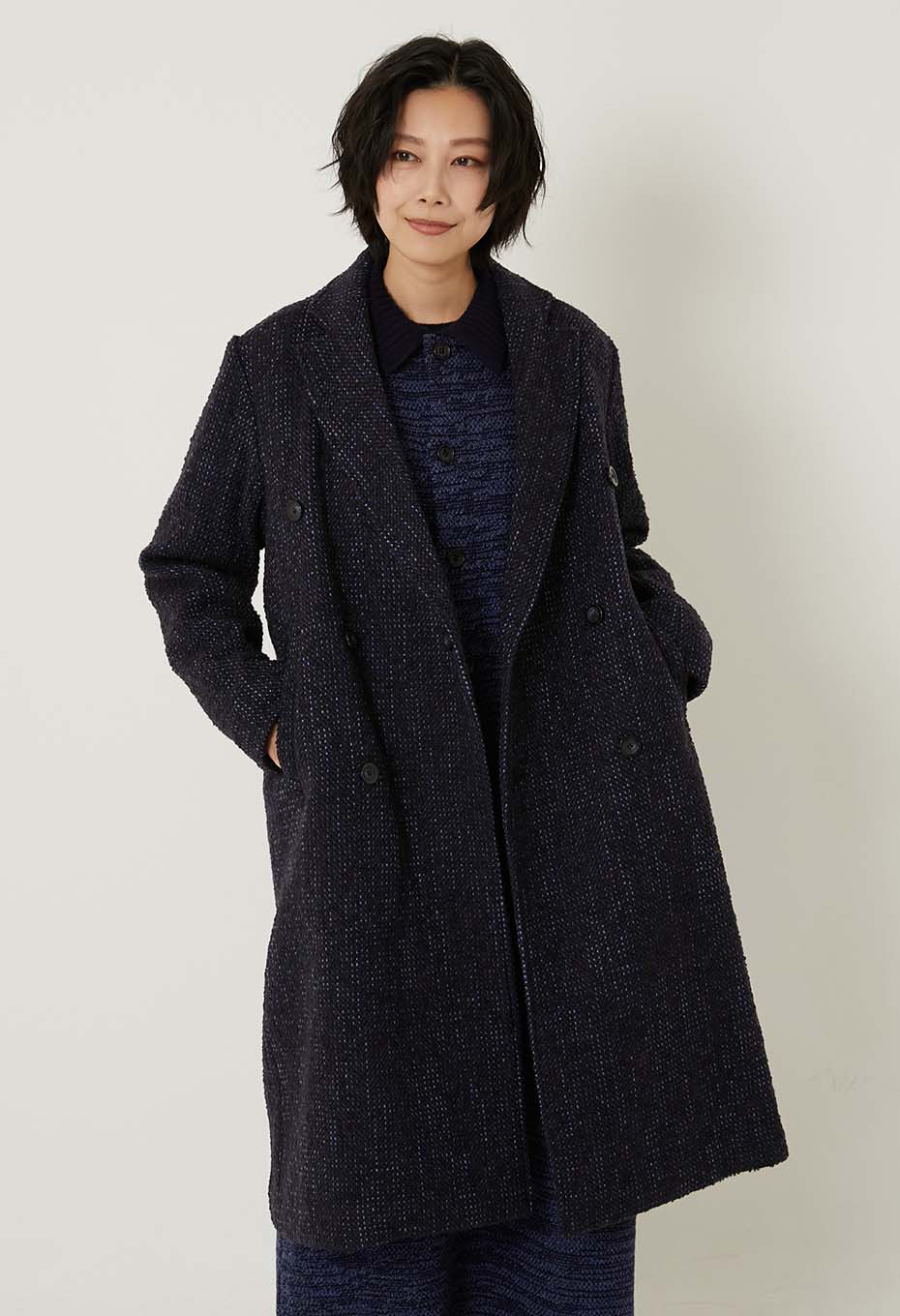 マチアカリ ロービングツイード ダブルコート ユニセックス - DARK NAVY