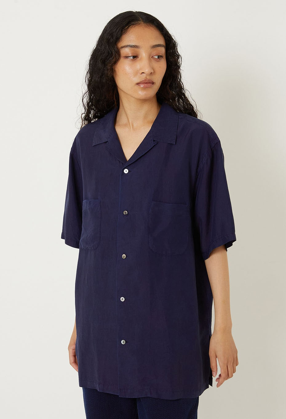 silk habatae Woven Pure Indigo Short sleeve shirt - A