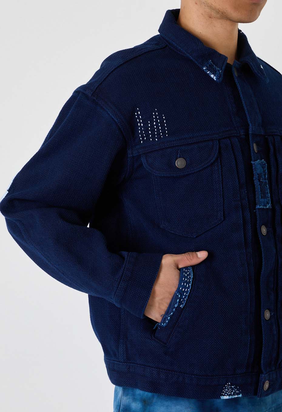 REWORK Woven Pure Indigo  Nijuorisashiko Trucker Jacket - INDIGO