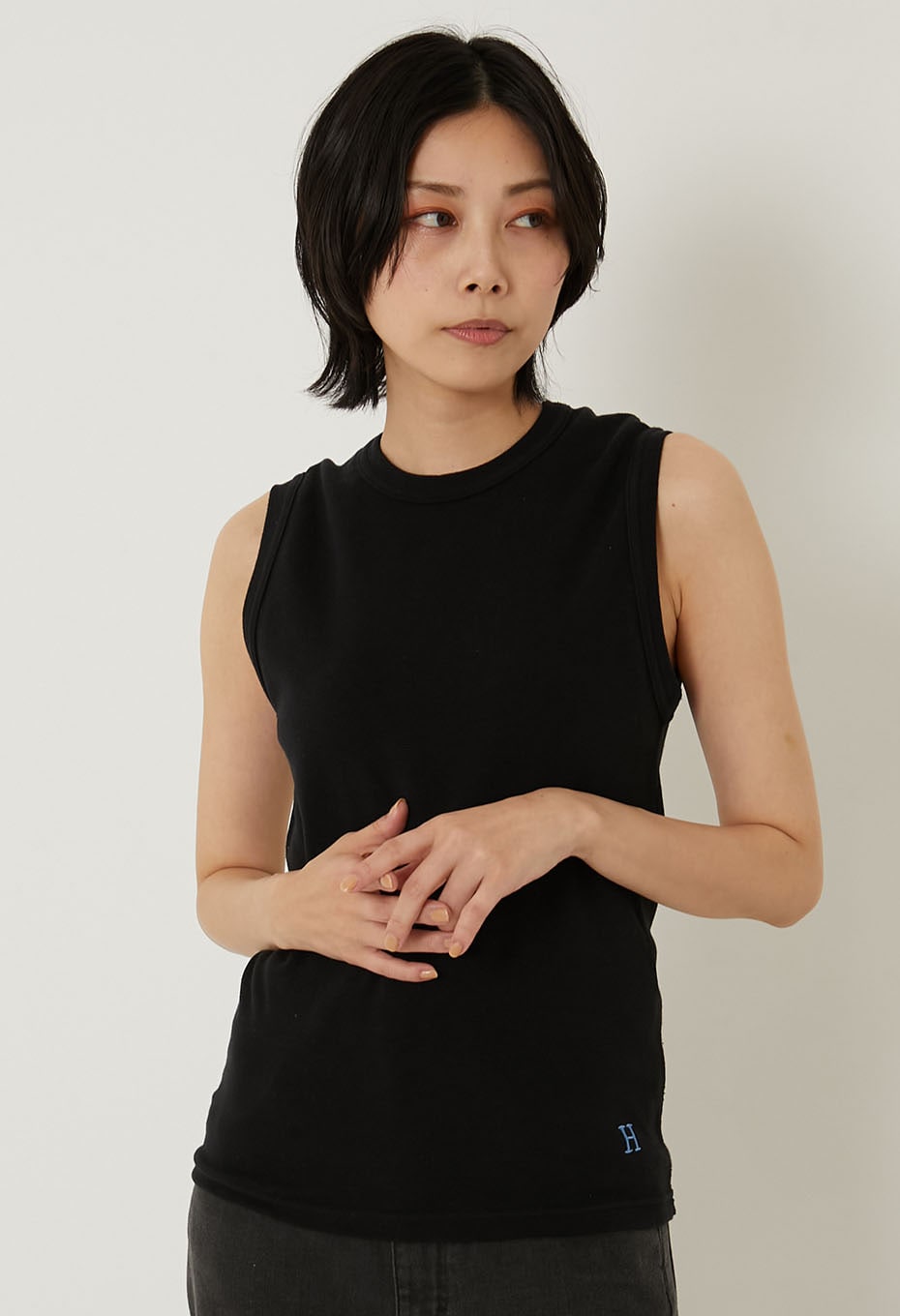 Stretch Fraise Sleeveless T-shirt - BLACK