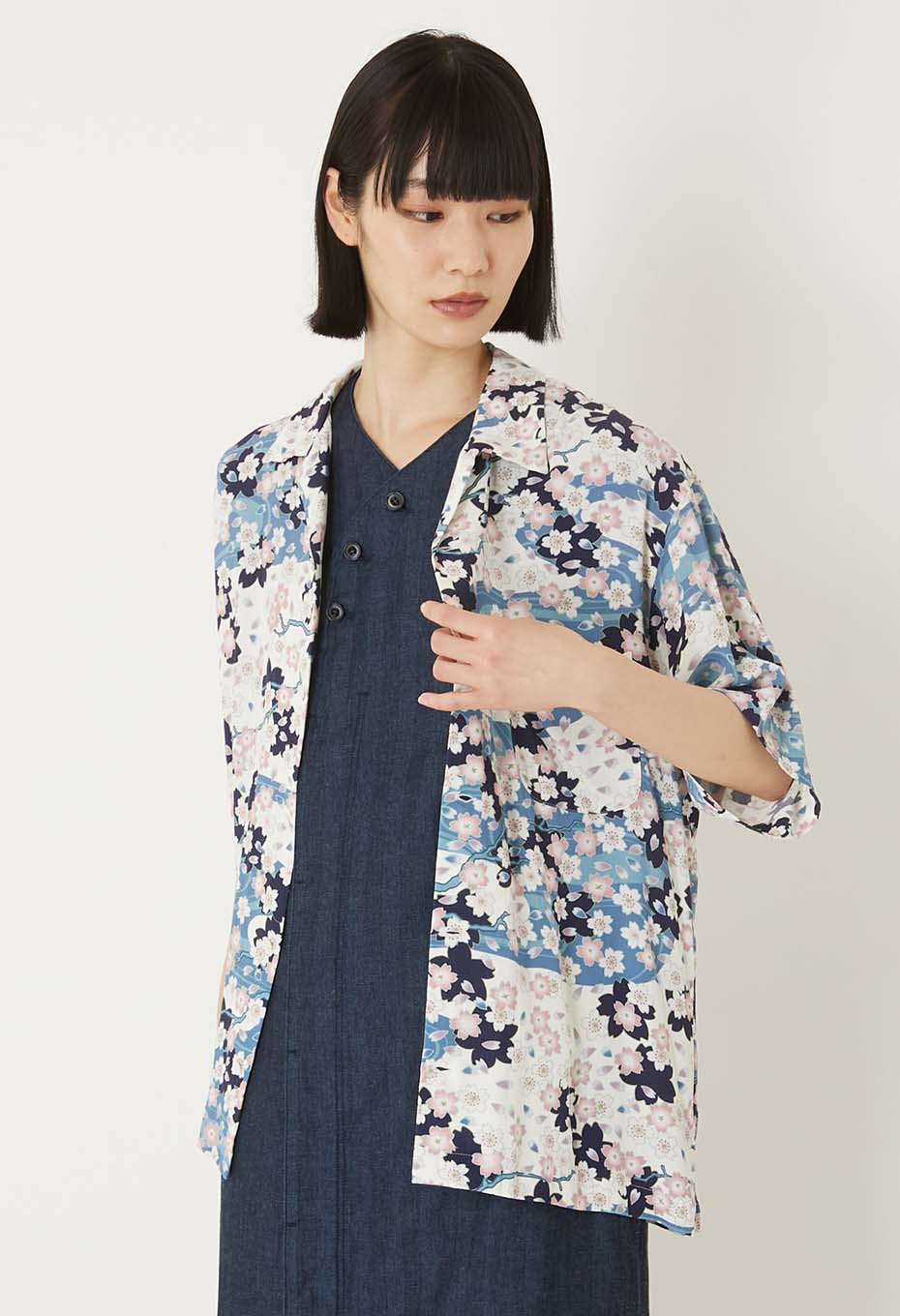 Sakura Nagare short sleeve shirt - WHITE