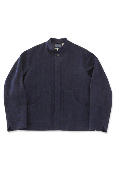 ウールニットジャカード スタンドカラージャケット - NAVY