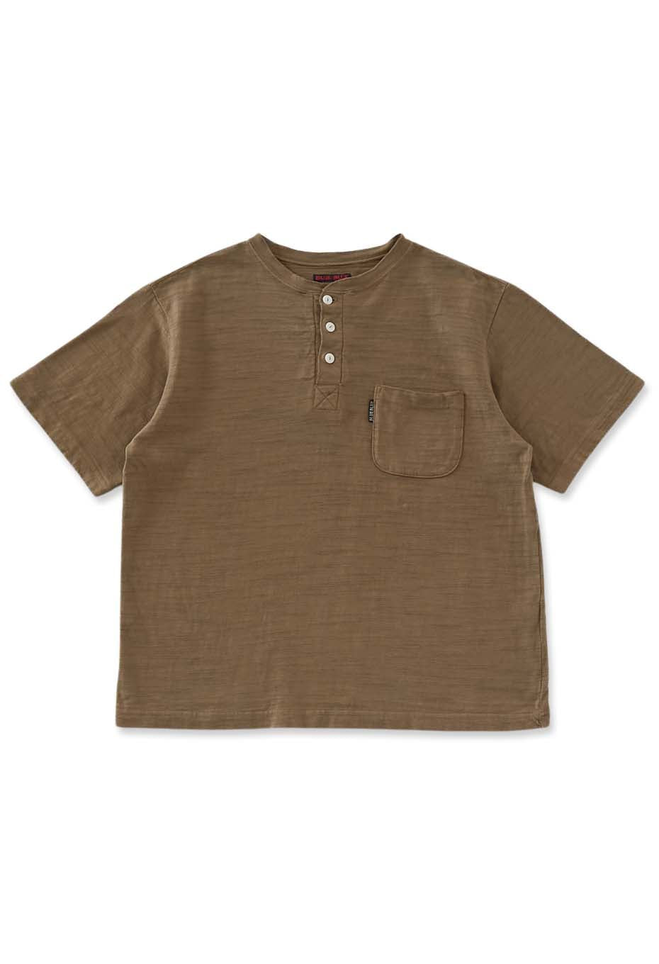ヘビースラブテンジク ヘンリーネックポケットTシャツ - KHAKI