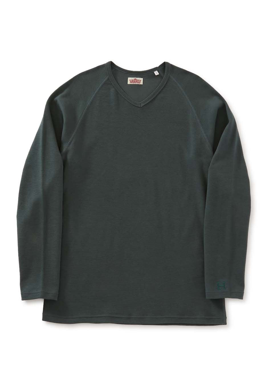 ストレッチフライス Vネックロングスリーブ Tシャツ - GREEN