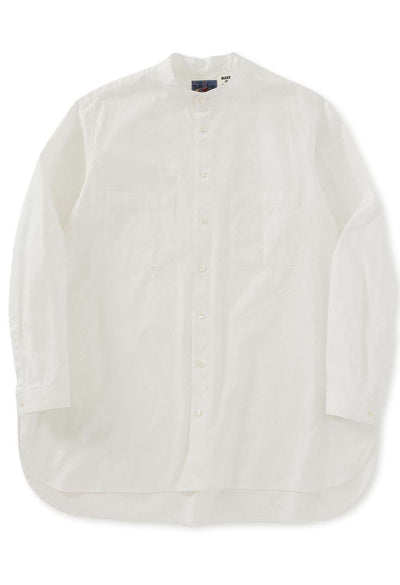 コットンピンオックス バンドカラー ロングシャツ - WHITE