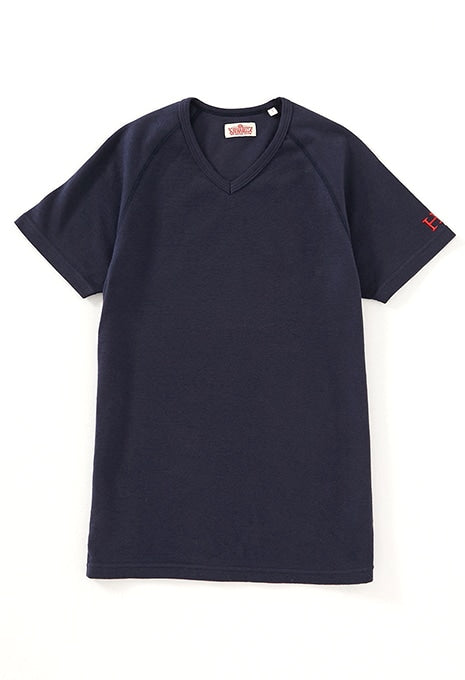 ストレッチフライス Vネックショートスリーブ Tシャツ - NAVY