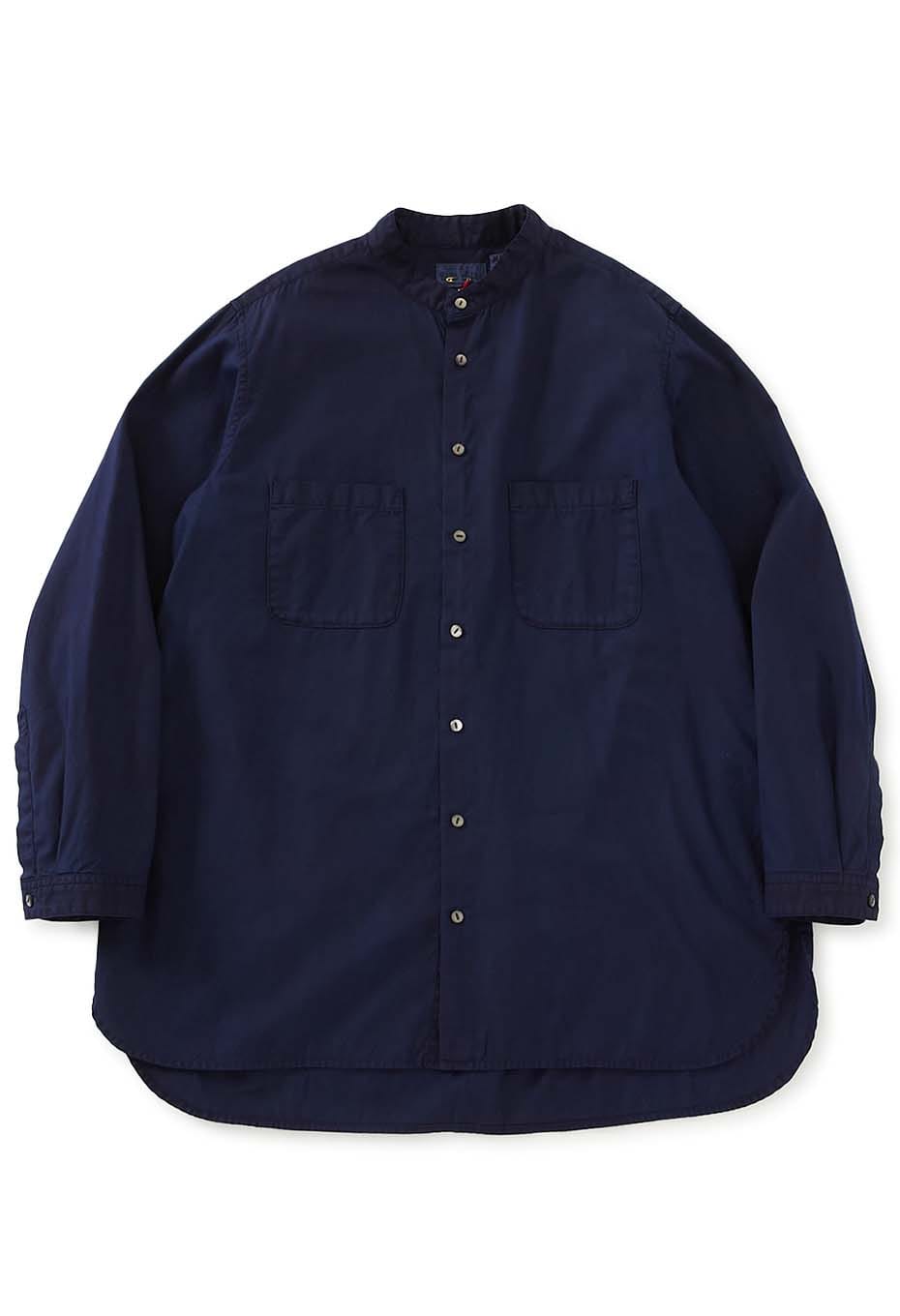 Cotton pin ox tezome band collar long shirt - INDIGO