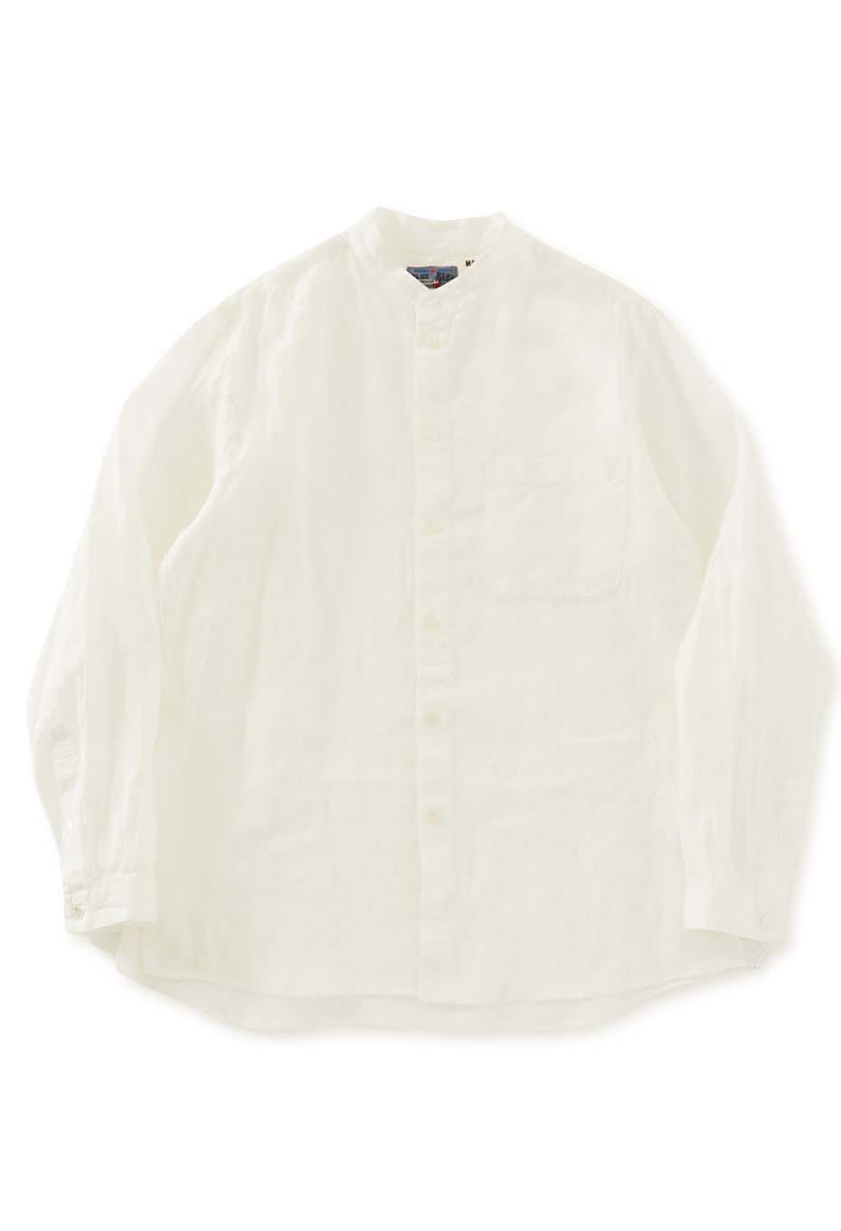 Linen stand collar long sleeve shirt - WHITE