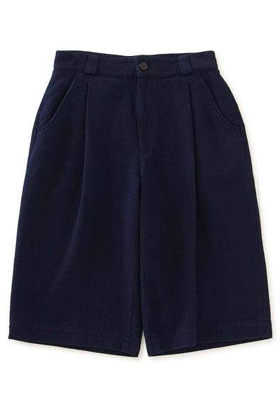 Woven Pure Indigo Light Sashiko wide shorts - INDIGO