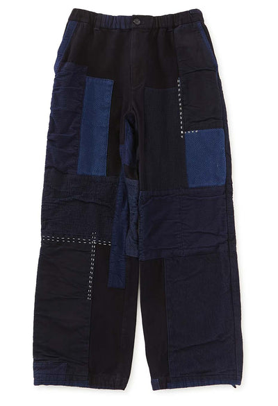 Woven Pure Indigo Sashiko Nenrin Easy Pants - INDIGO