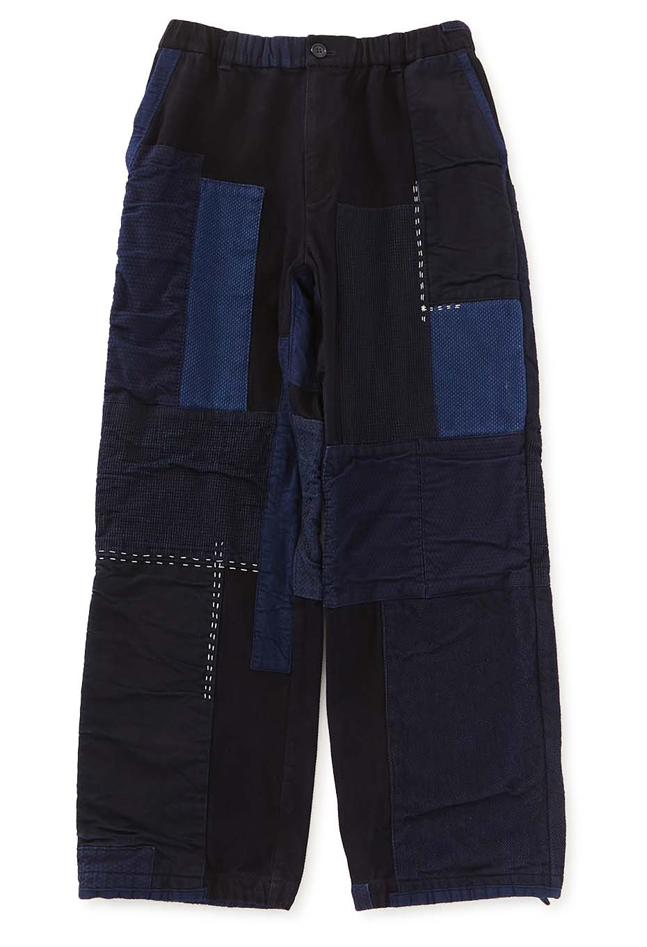 Woven Pure Indigo Sashiko Nenrin Easy Pants - INDIGO