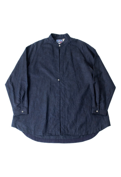 リネンミックスガラスパターン グランパシャツ - DARK NAVY
