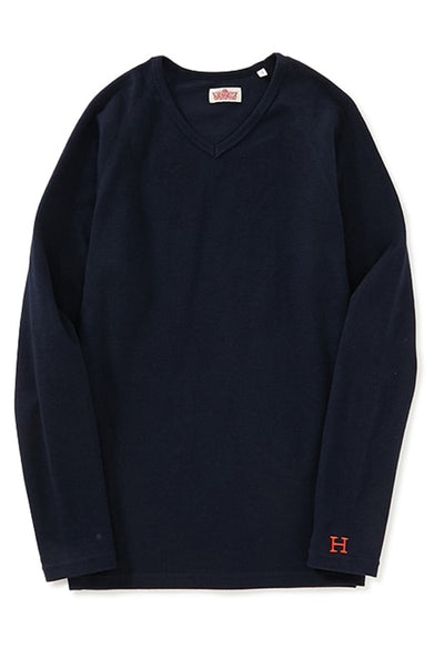 ストレッチフライス Vネックロングスリーブ Tシャツ - DARK NAVY