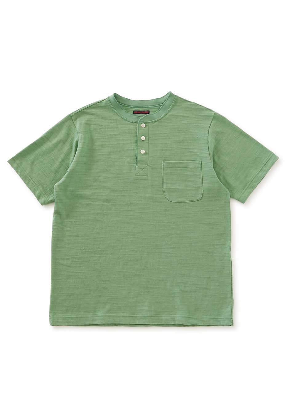 ヘビースラブテンジク ヘンリーネックポケットTシャツ - GREEN