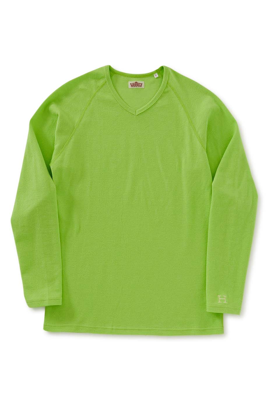 ストレッチフライス Vネックロングスリーブ Tシャツ - YEL GREEN
