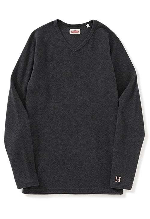 ストレッチフライス Vネックロングスリーブ Tシャツ - DARK GREY