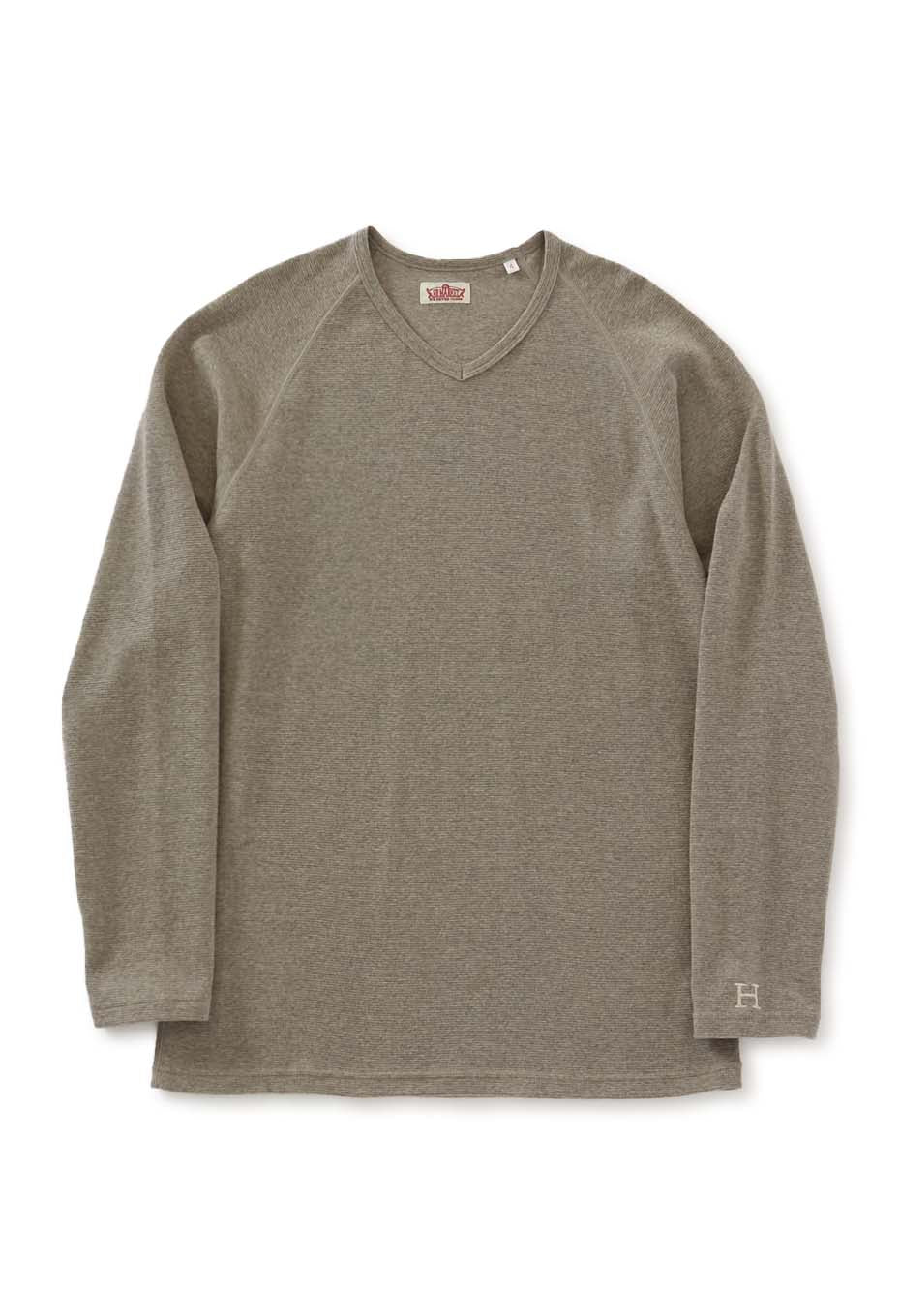 ストレッチフライス Vネックロングスリーブ Tシャツ - OATMEAL