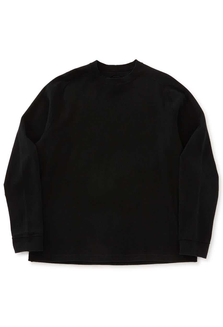 ムライトテレコ ニードルステッチ ロングスリーブＴシャツ ユニセックス - BLACK