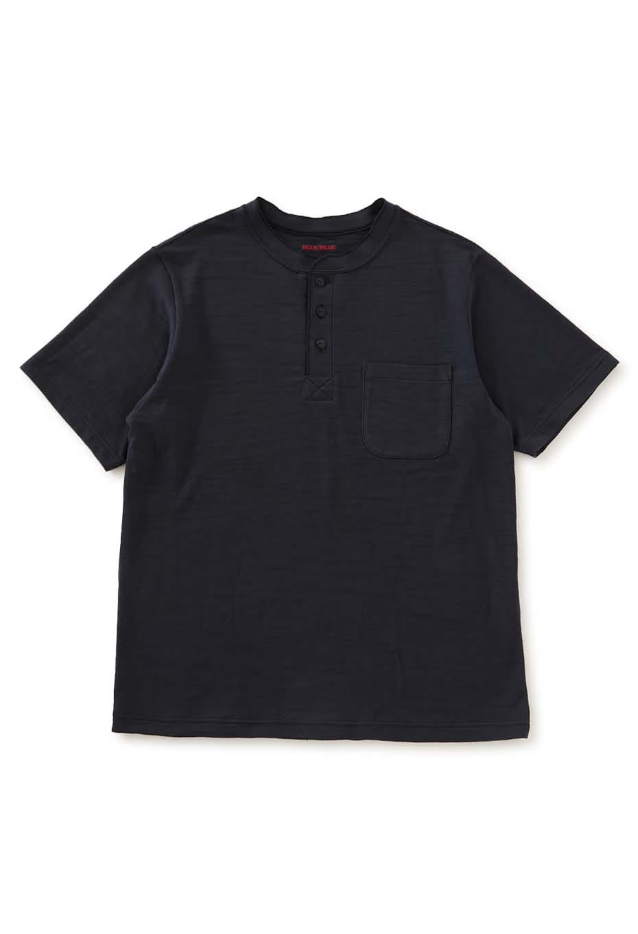 ヘビースラブテンジク ヘンリーネックポケットTシャツ - NAVY