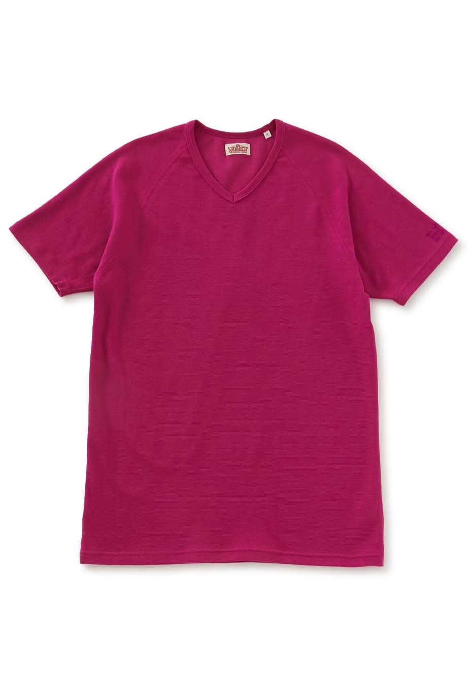 ストレッチフライス Vネックショートスリーブ Tシャツ - DARK PINK