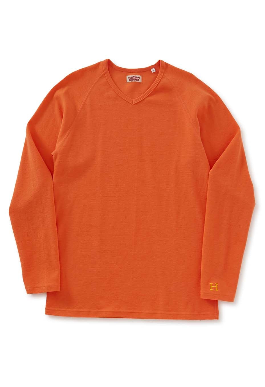 ストレッチフライス Vネックロングスリーブ Tシャツ - LT ORANGE
