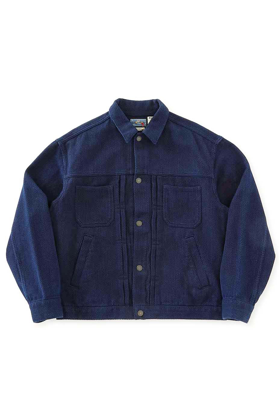 Woven Pure Indigo Light Sashiko Trucker Jacket - INDIGO