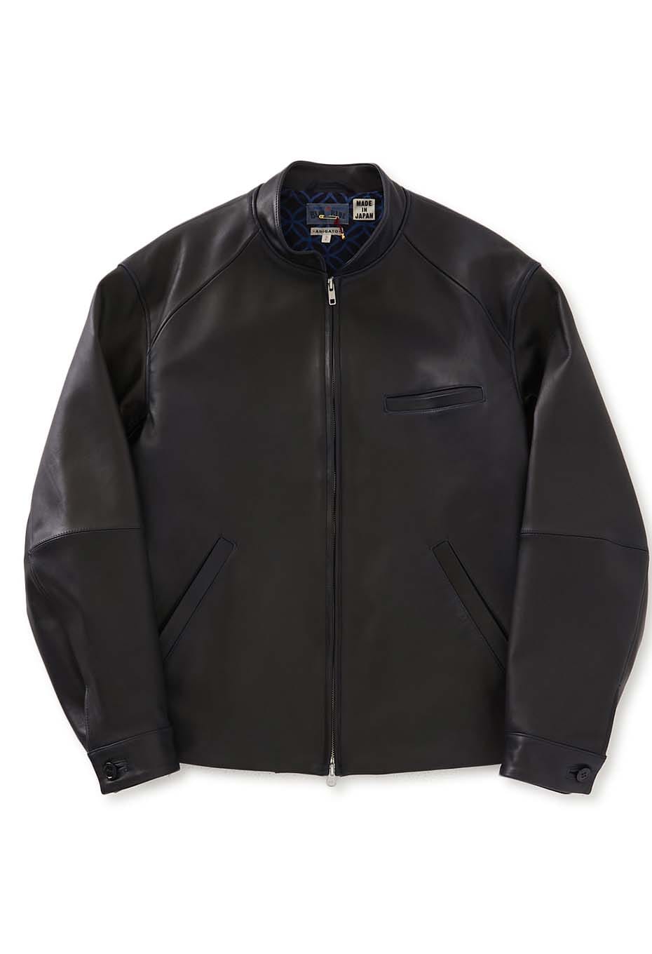 Indigo sheep leather single rider jacket - INDIGO