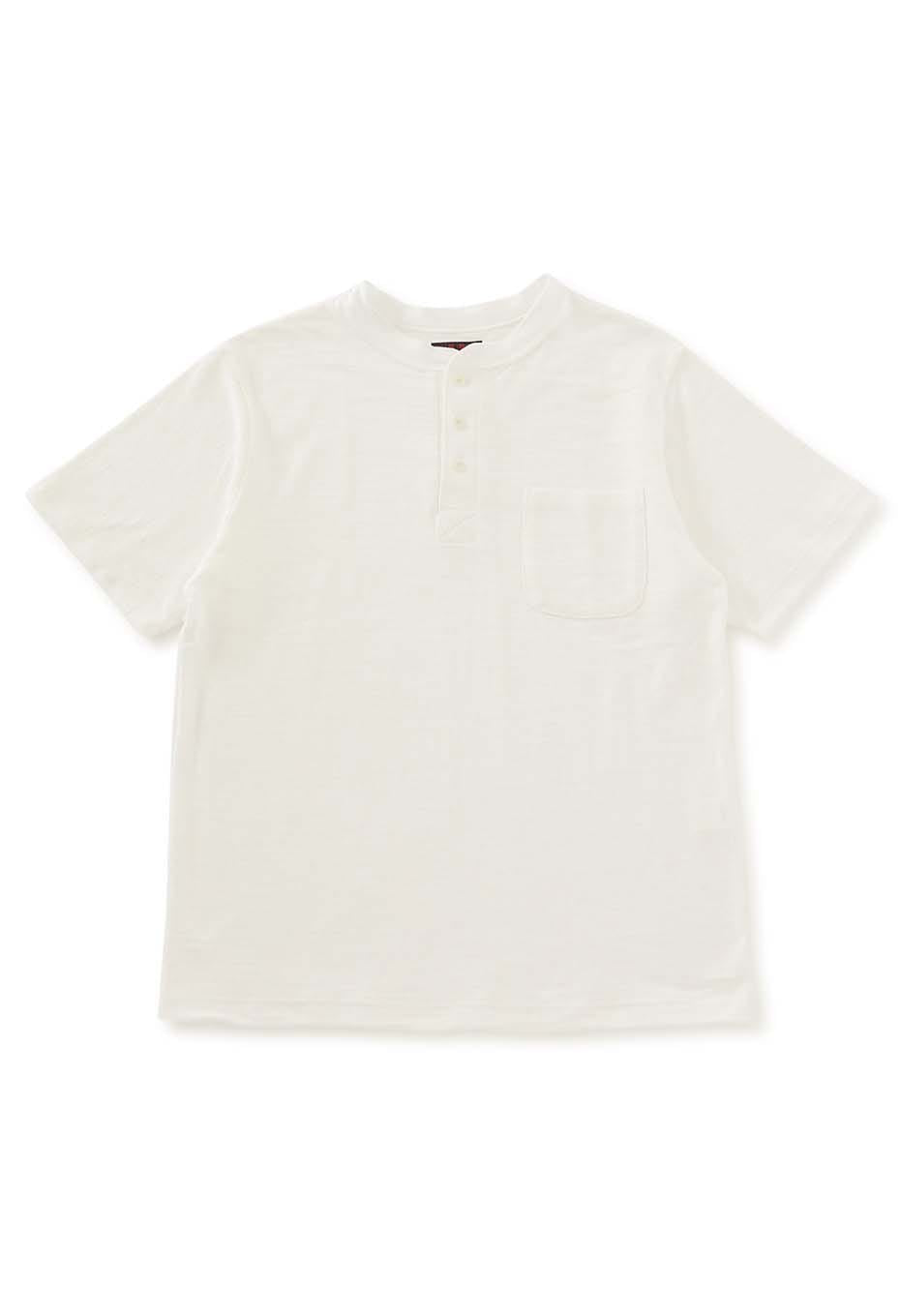 ヘビースラブテンジク ヘンリーネックポケットTシャツ - WHITE