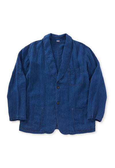 インディゴリネン ハイカウントツイル スモーキングジャケット - INDIGO