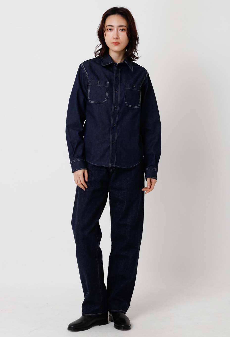 Jacquard shirt denim 2 pocket work shirt - INDIGO