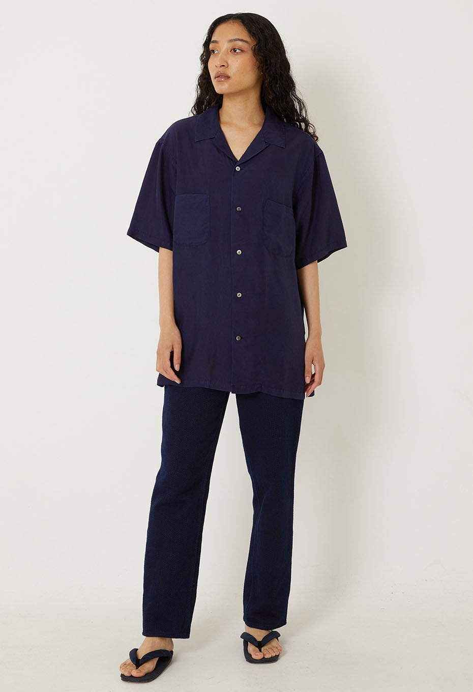 silk habatae Woven Pure Indigo Short sleeve shirt - A
