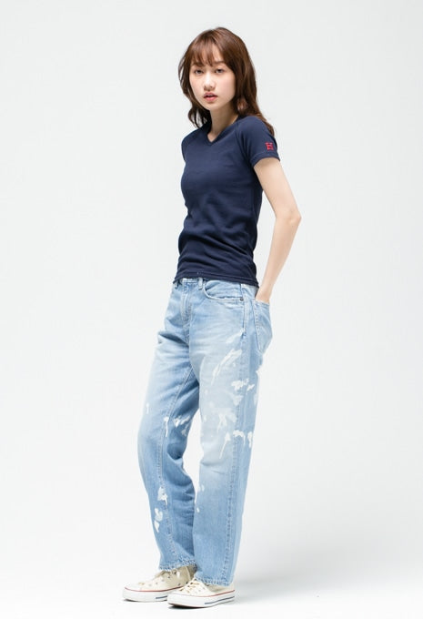 ストレッチフライス Vネックショートスリーブ Tシャツ - NAVY