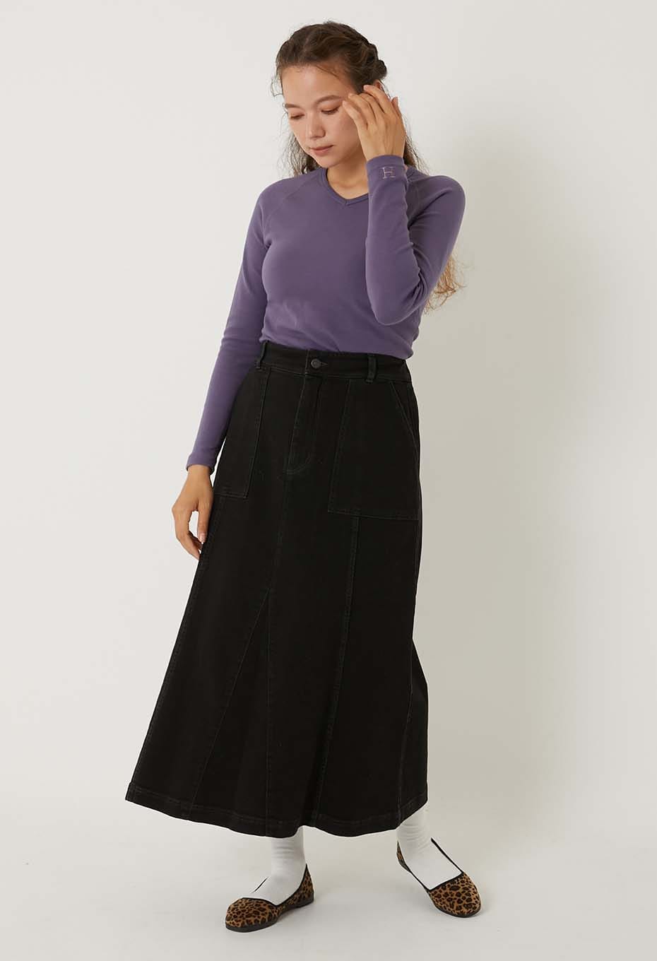 ストレッチフライス Vネックロングスリーブ Tシャツ - DK PURPLE