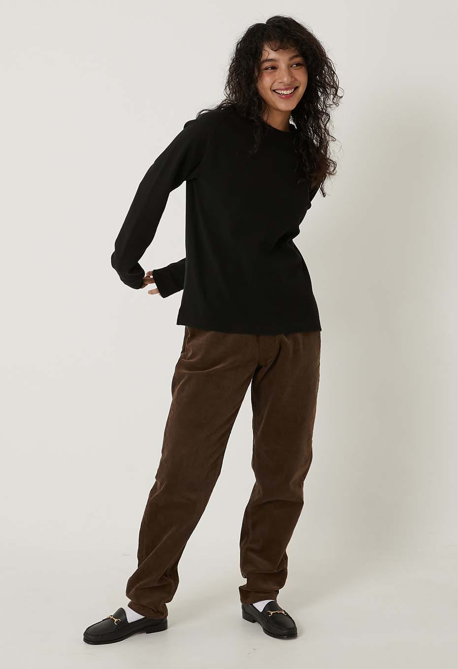 ムライトテレコ ニードルステッチ ロングスリーブＴシャツ ユニセックス - BLACK