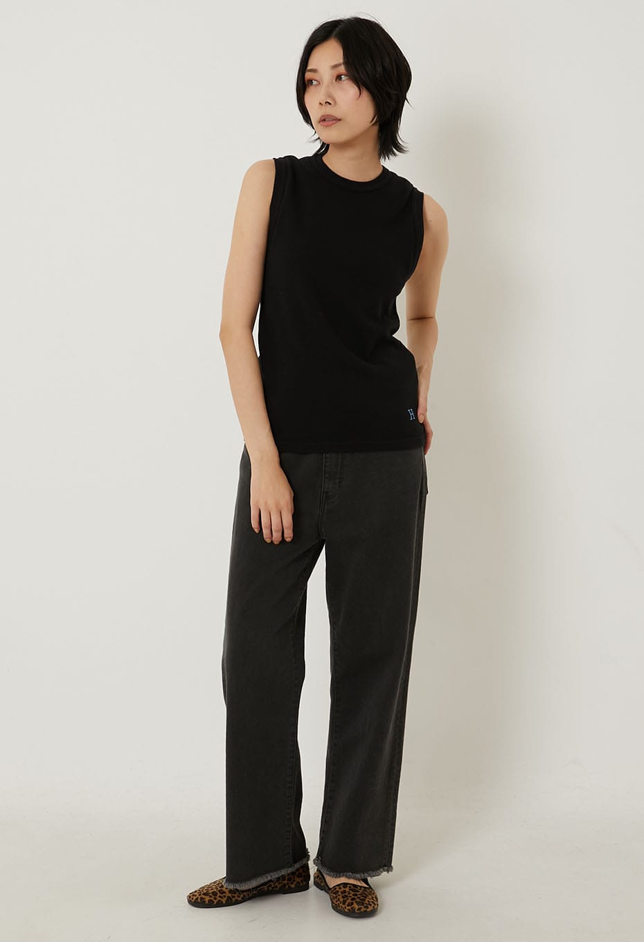 Stretch Fraise Sleeveless T-shirt - BLACK
