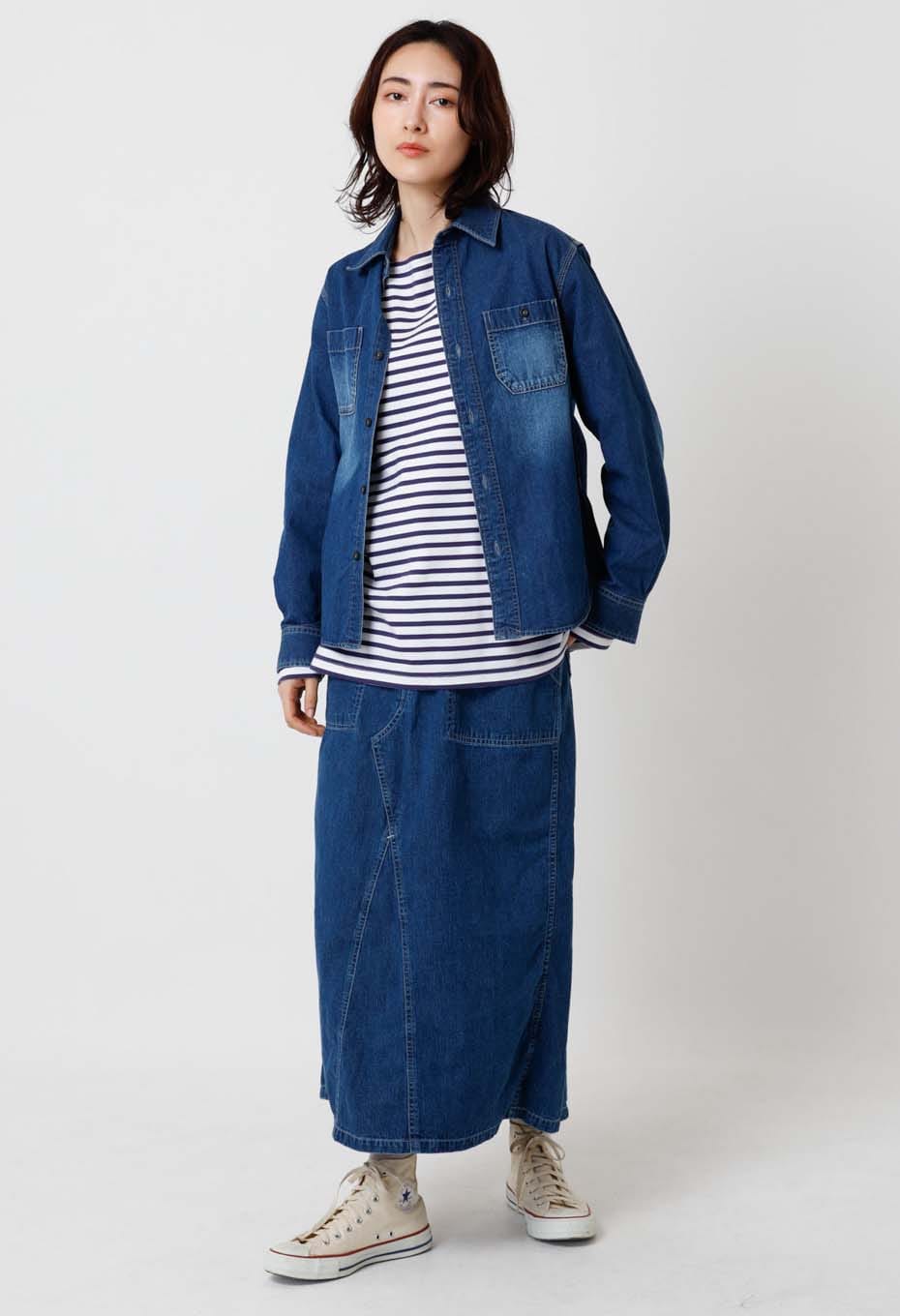 ジャカード シャツデニム 2ポケットワークシャツ /VINTAGE WASH - BLUE