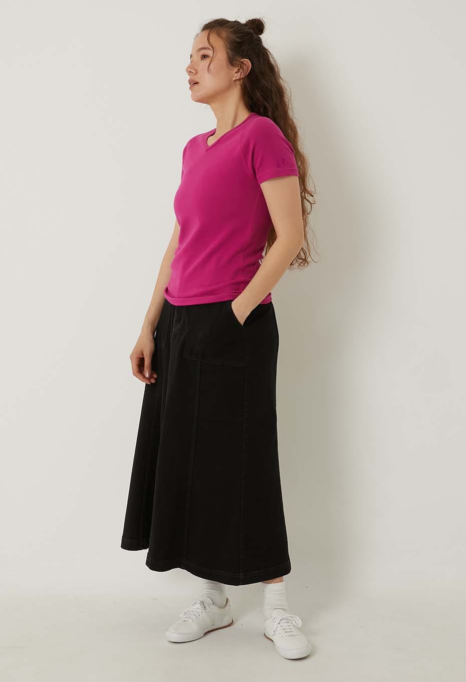 ストレッチフライス Vネックショートスリーブ Tシャツ - DARK PINK
