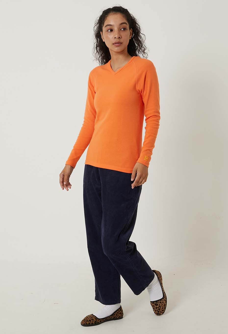 ストレッチフライス Vネックロングスリーブ Tシャツ - LT ORANGE