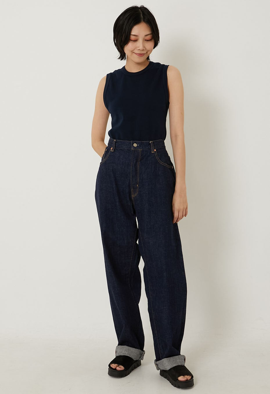 Stretch Fraise Sleeveless T-shirt - DARK NAVY
