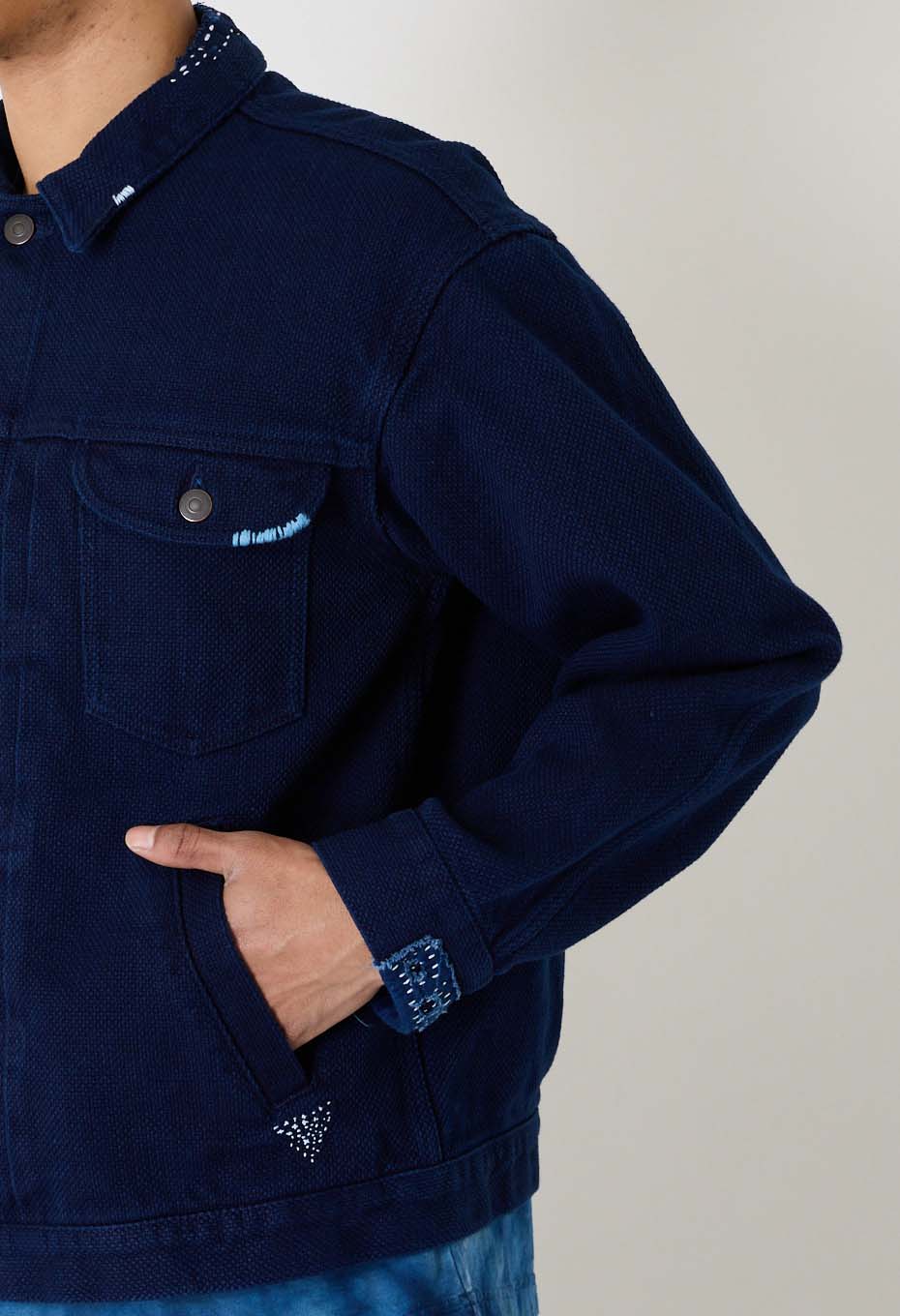REWORK Woven Pure Indigo  Nijuorisashiko Trucker Jacket - INDIGO