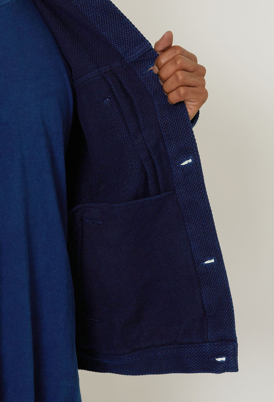 Woven Pure Indigo Light Sashiko Trucker Jacket - INDIGO